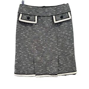 Nanette Lepore White/Black Tweed Kick Pleats Retro Wiggle Pencil Skirt Size 4